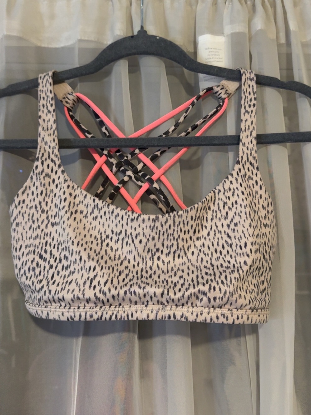 lululemon athletica free to be Leopard Print Sports Bra with Neon Pink Straps